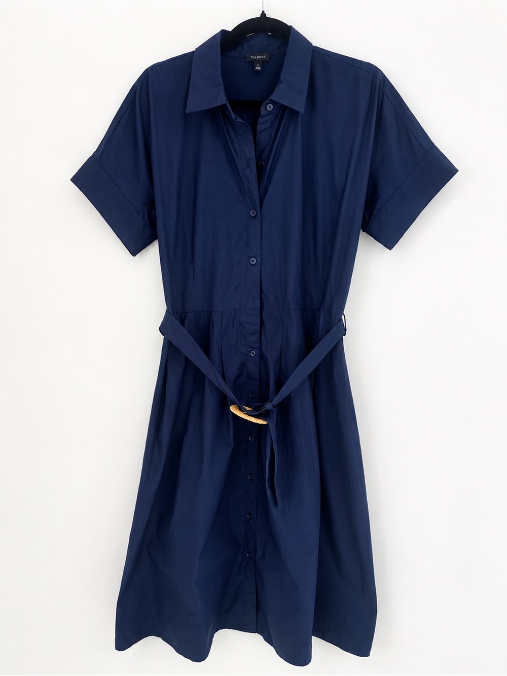 Talbots Navy 100% Cotton Belted Shirt Dress with Pockets Size 8